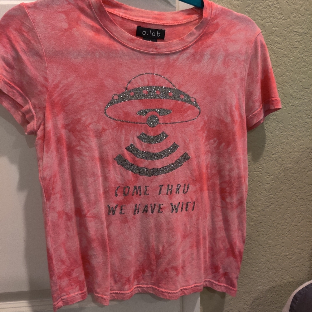 Pink Tie dye "come thru we have wifi" shirt